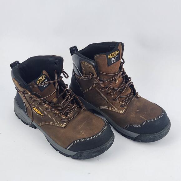 NEW Keen Utility Men Evanston 6in WP CT Bison/Black Leather Work Boots Sz 8.5EE
